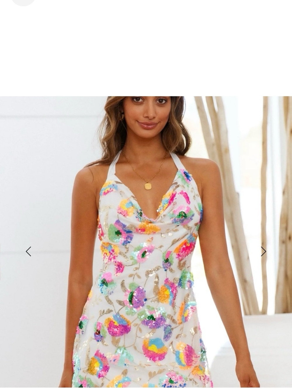 Hello Molly White Mini Dress with Multicolor Sequin Floral Embellishment